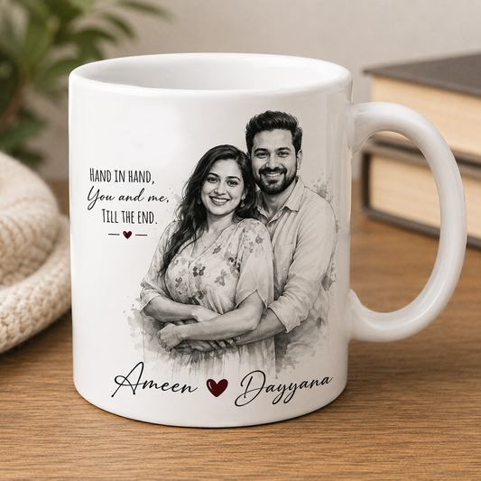 Photo Sketched Mug – Personalized Custom Portrait Coffee Mug | Black & White Sketch Effect | Couple, Birthday & Anniversary Gift