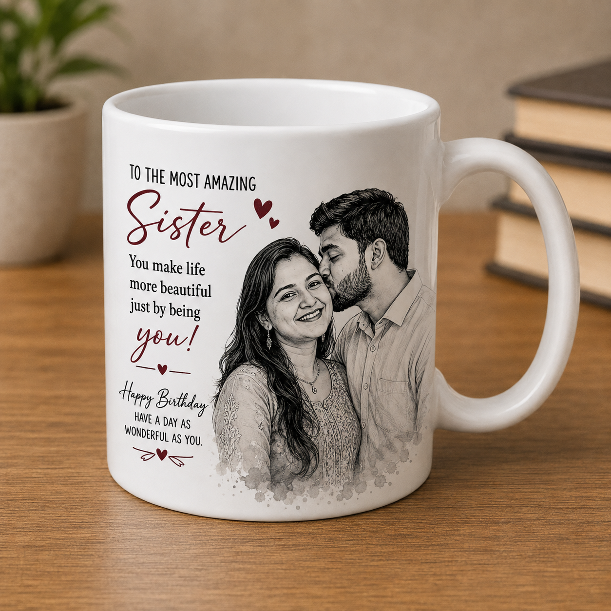 Photo Sketched Mug – Personalized Custom Portrait Coffee Mug | Black & White Sketch Effect | Couple, Birthday & Anniversary Gift