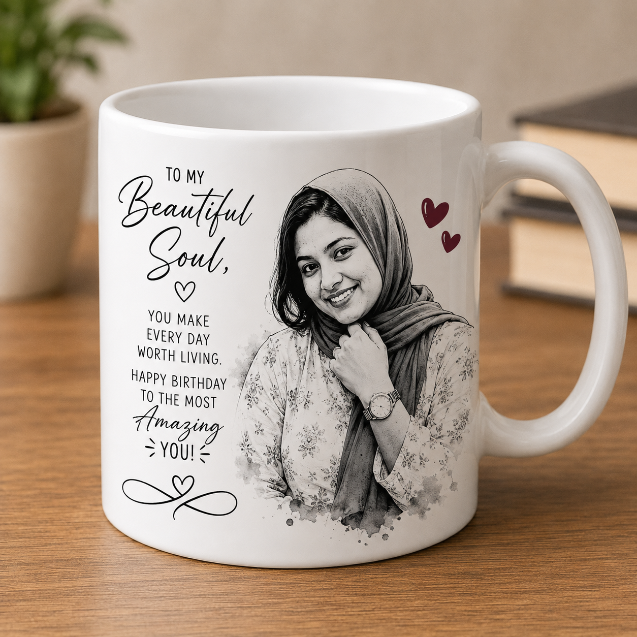 Photo Sketched Mug – Personalized Custom Portrait Coffee Mug | Black & White Sketch Effect | Couple, Birthday & Anniversary Gift
