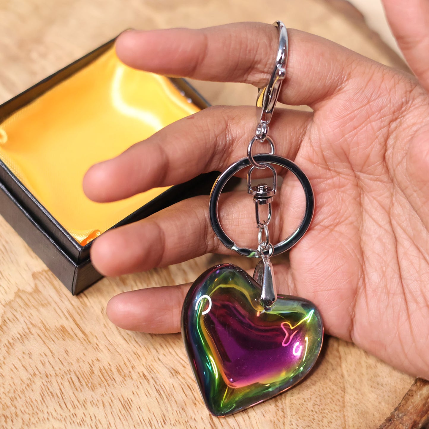 Rainbow Heart Crystal Keychain – Premium Heart-Shaped Gift Key Ring - K24