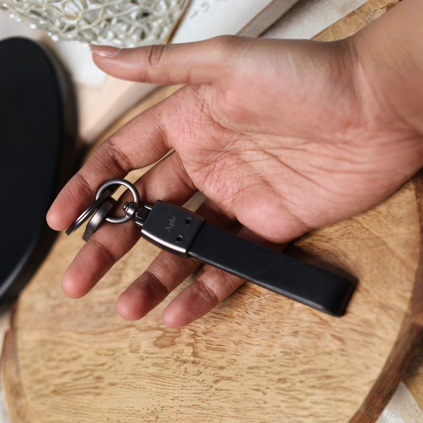 Personalized Royal Enfield Leather Keychain – Custom Engraved Motorcycle Key Holder with Metal Carabiner Clip