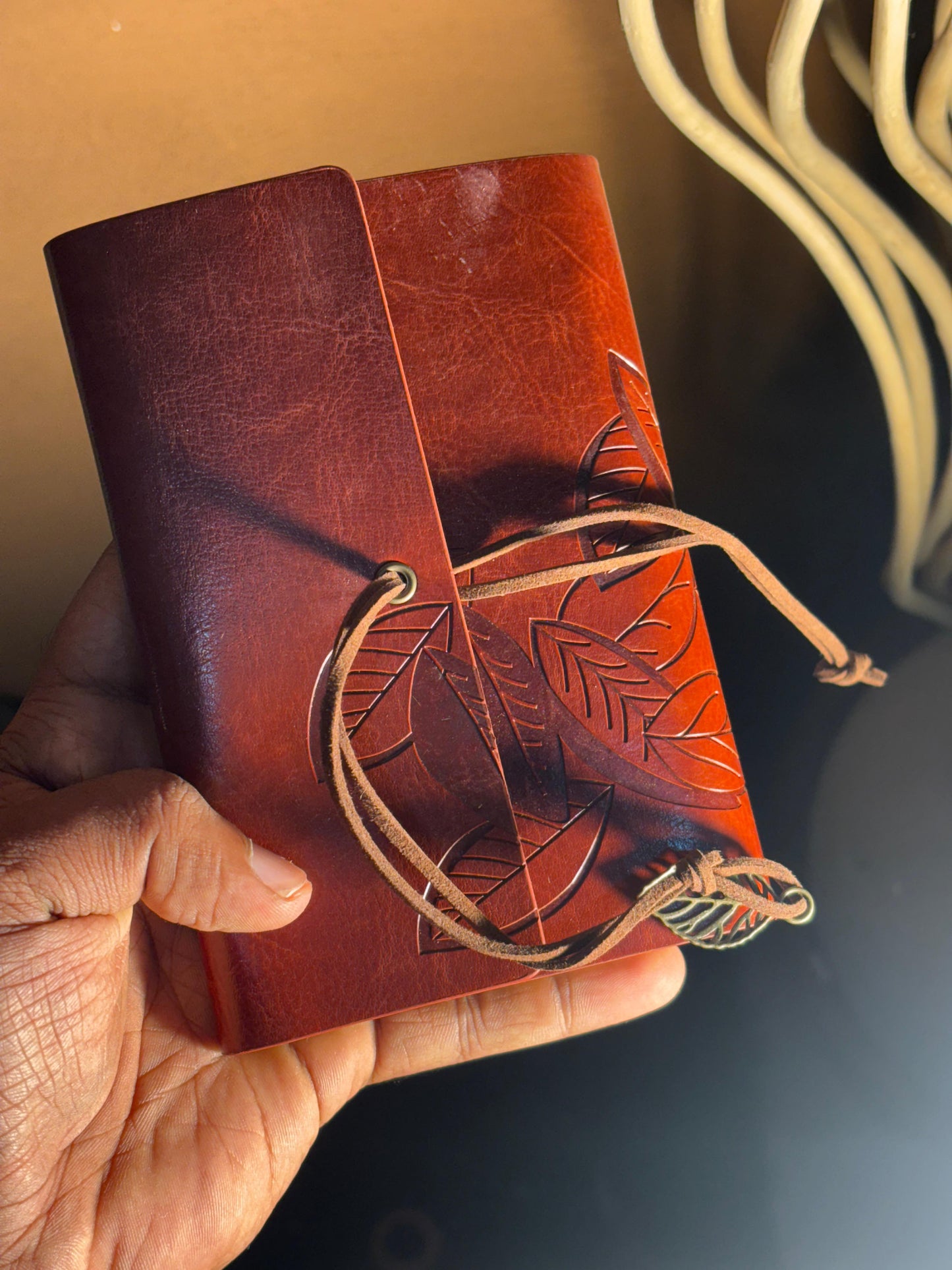 Vintage Leaf Wrap Leather Journal – Brown