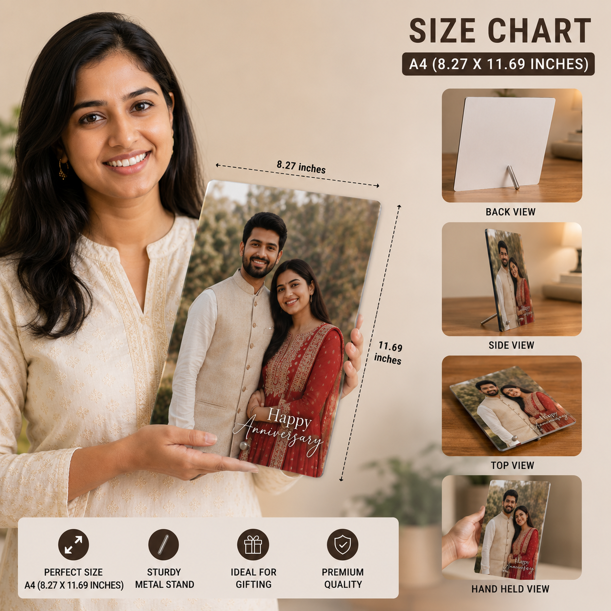 Personalized Acrylic Photo Frame with Metal Stand|20 × 29 cm  | Custom Photo Print | Premium Tabletop Gift | Bramika Artifacts