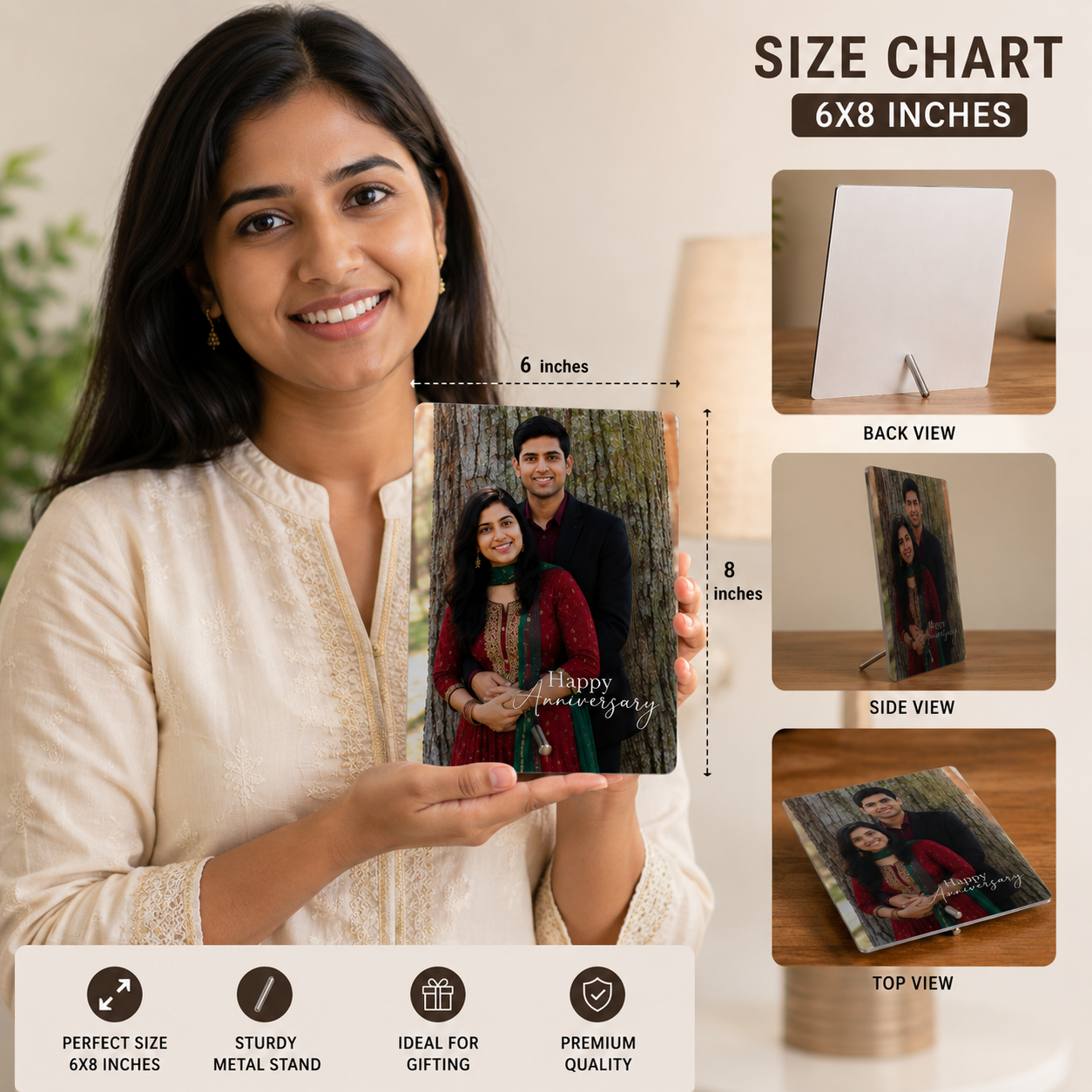 Personalized Acrylic Photo Frame with Metal Stand 6×8 Inch | Custom Photo Print | Premium Tabletop Gift | Bramika Artifacts