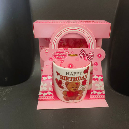 Happy Birthday Gift Mug – Cute Teddy Edition with Pink Gift Box