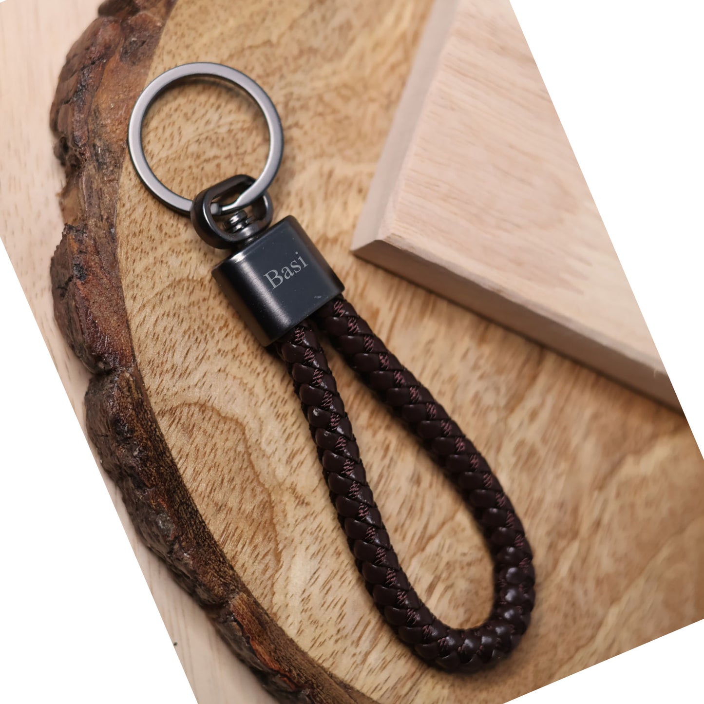 Personalized Braided Rope Keychain – Custom Name Engraved Key Ring - 17