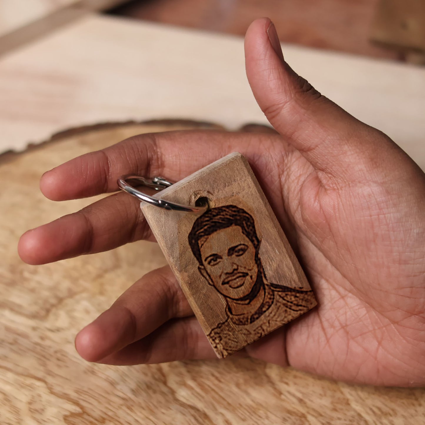 Personalized Photo Engraved Wooden Keychain – Custom Portrait Laser Engraving - 11