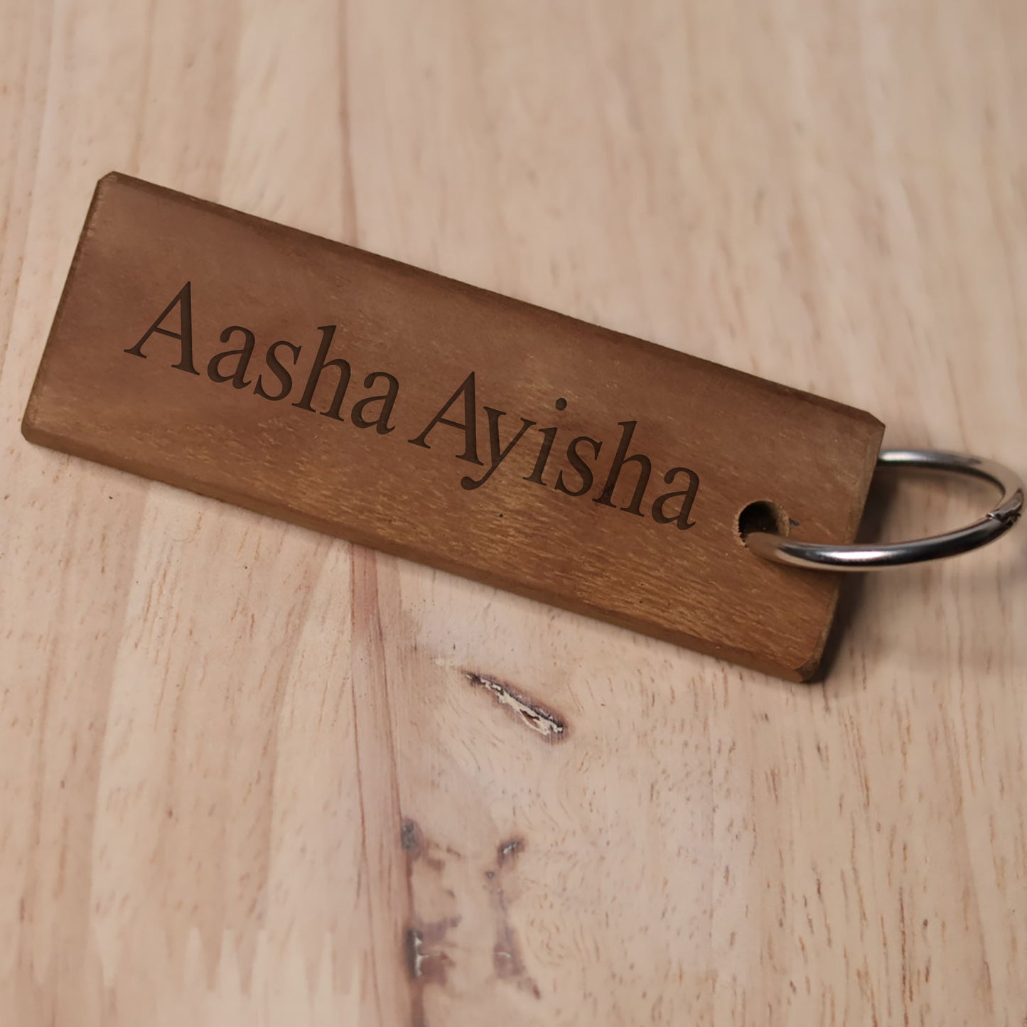 Personalized Dark Wood Keychain – Custom 2 Side Engraving | Wooden Name Keyring
