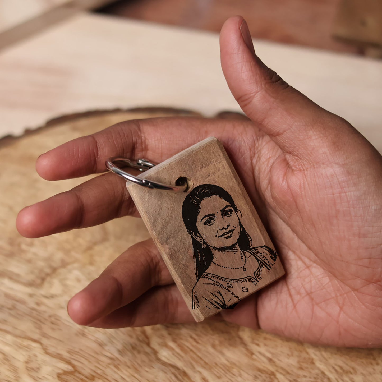 Personalized Photo Engraved Wooden Keychain – Custom Portrait Laser Engraving - 11