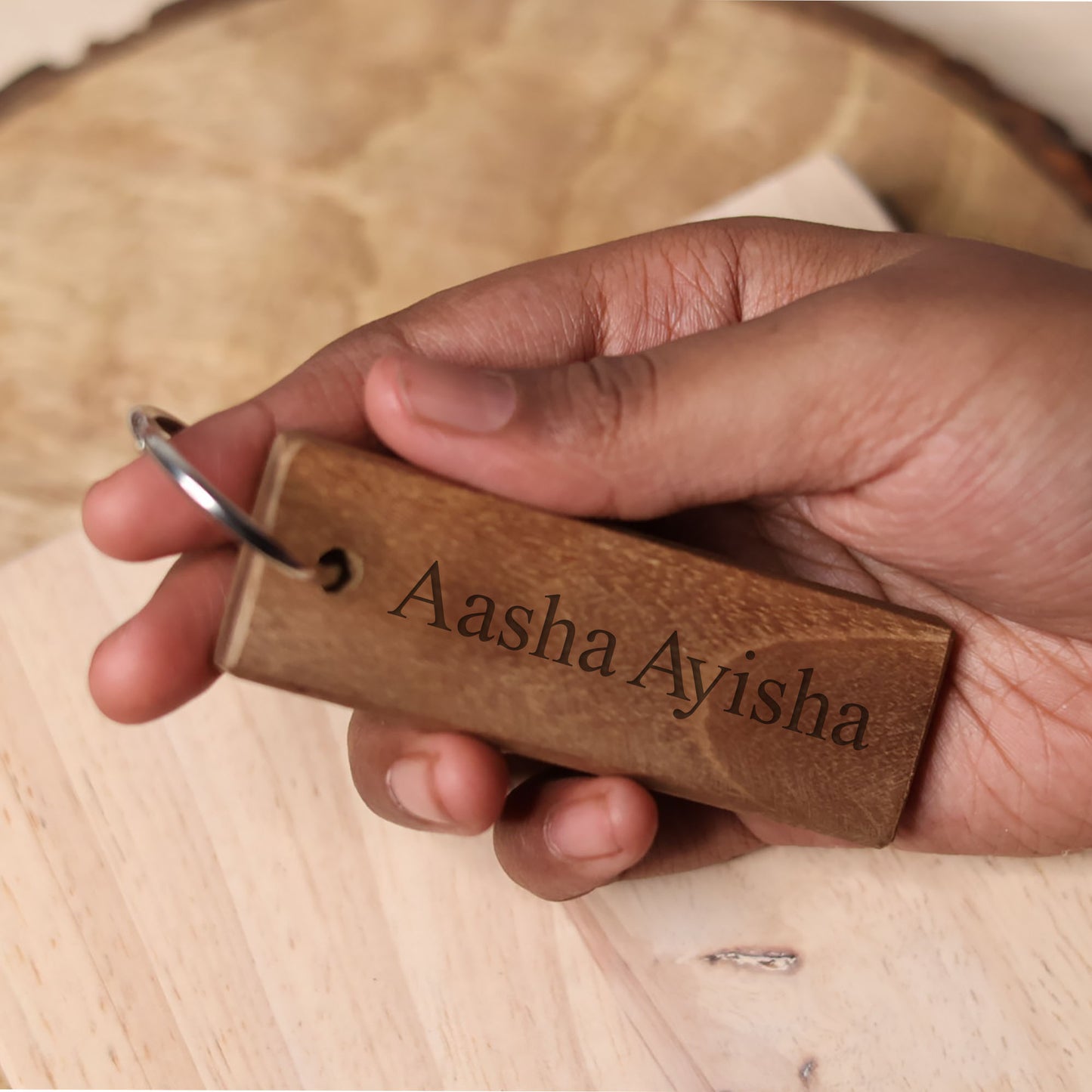 Personalized Dark Wood Keychain – Custom 2 Side Engraving | Wooden Name Keyring