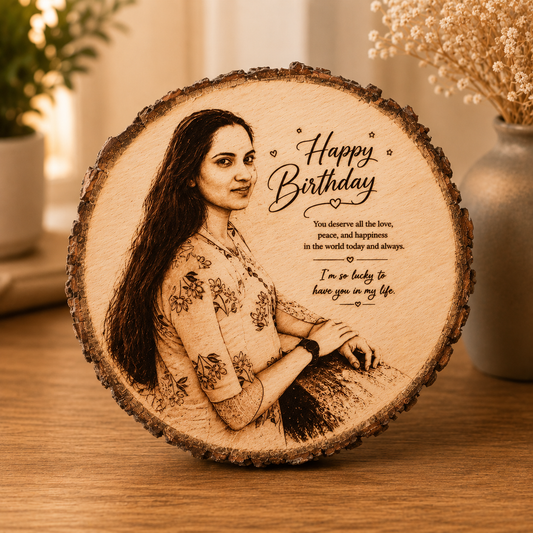 Round Printed Wooden Plaque – Bark Edge 8"