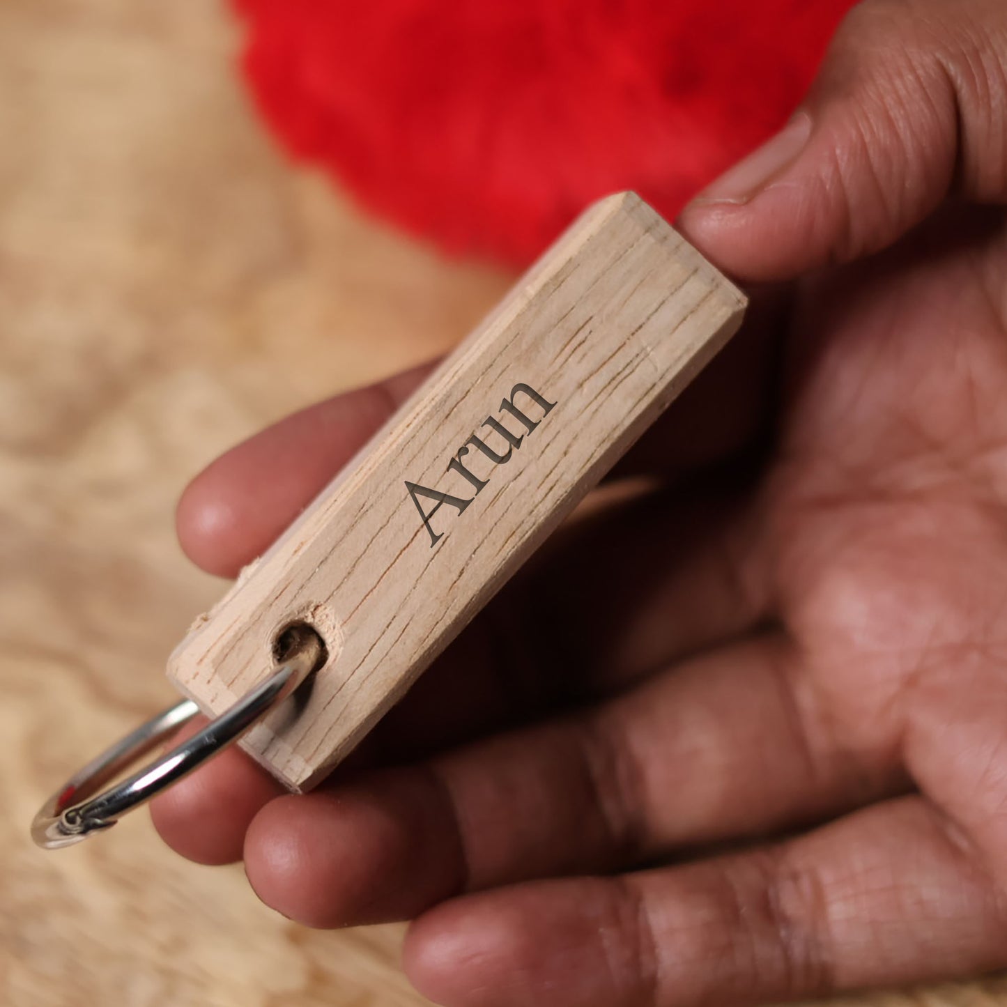 Personalized Wooden Keychain – 4 Side Custom Engraving | Name, Date & Message Keyring